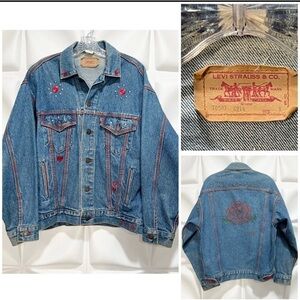 Vintage Levi's Womens Sz M Denim Trucker Jacket Oklahoma Studded Embellished